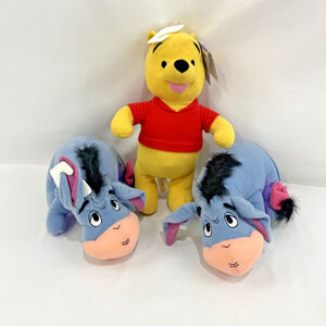 Vtg 2003 Fisher Price EEYORE x2 Plush 8" Disney 11" Winnie the Pooh with Tag